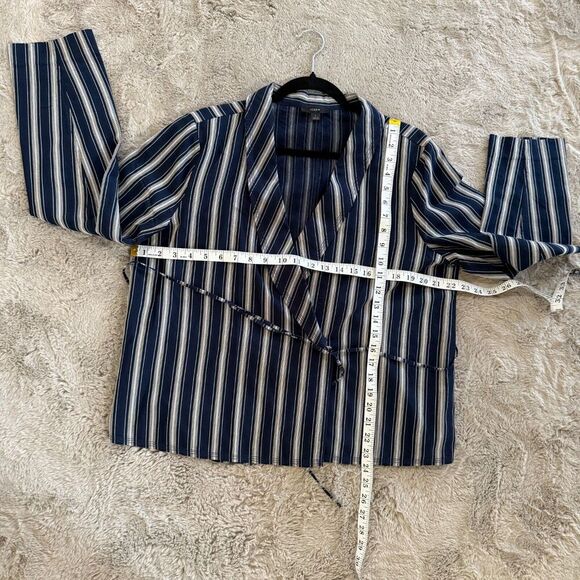 NWOT J.Crew Women Navy Striped Wrap Blazer Sz L Lightweight Career BohoChic $118 - Picture 9 of 14